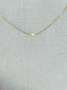 18k Gold Micro Lux Sideways Cross Necklace