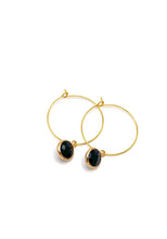 Load image into Gallery viewer, Round Black Charm Hoop Earrings 18k
