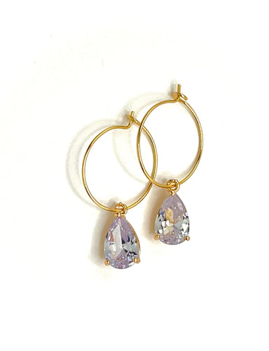 Pear Clear Mini Hoop Earring 18k