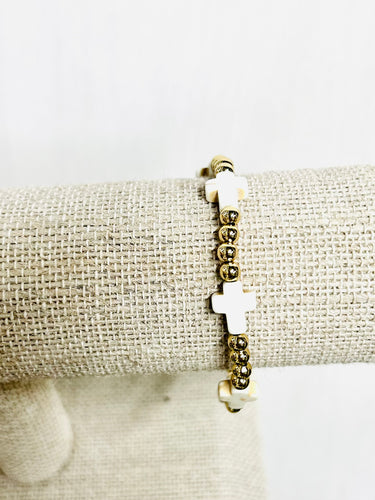 Howlite Cross & 18k gold beaded Bracelet