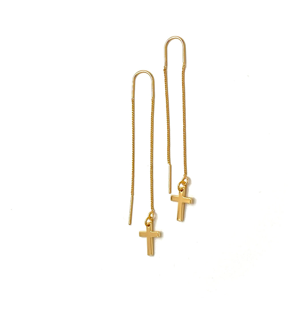 Threaded Mini Cross Earrings 18k