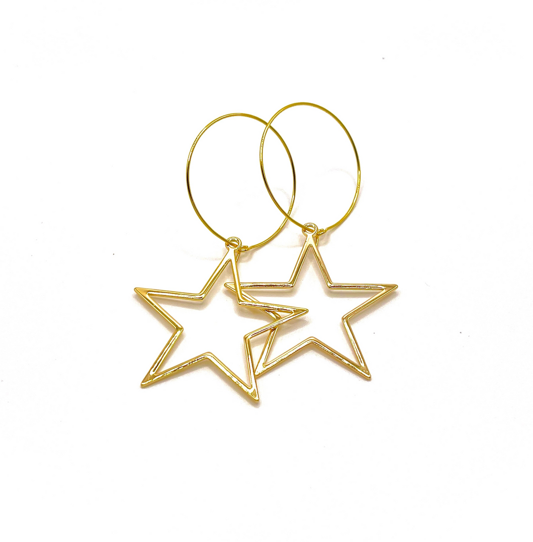 Hollow Star Hoop Earrings 18k