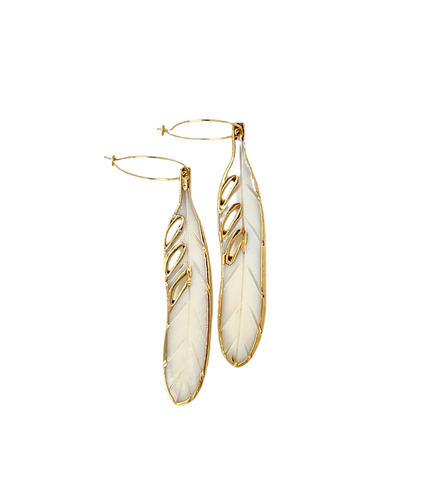 Mother Of Pearl Feather Earrings 18k