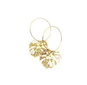 Monstera Leaf Hoop Earrings 18k