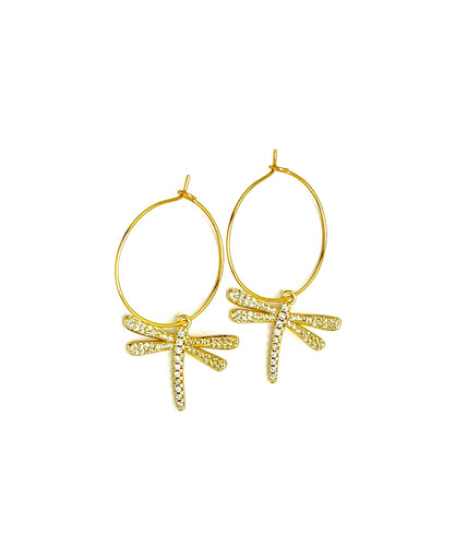 Dragonfly Micro Pave CZ Earrings 18k