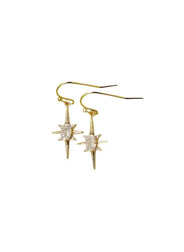 Quartz & CZ Star Earrings 18k