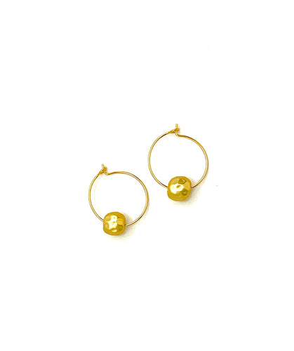 Hammered Gold Beaded Earring 18k