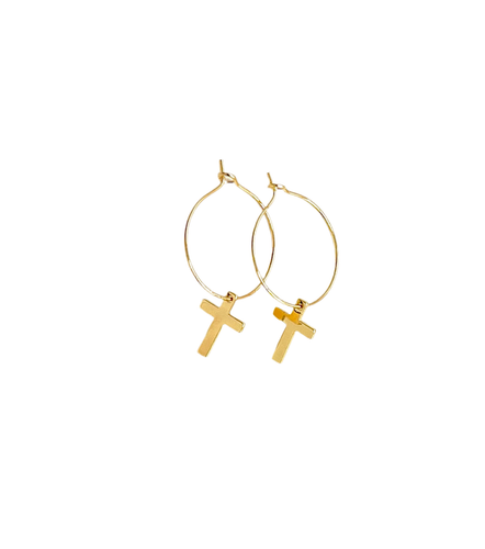 Mini Cross Mini Hoop Earrings 18k