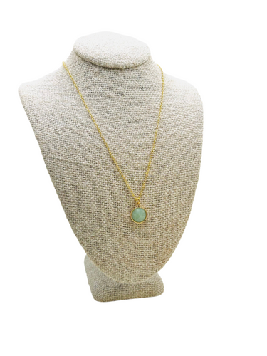 Round Faceted Amazonite Charm Necklace 18k