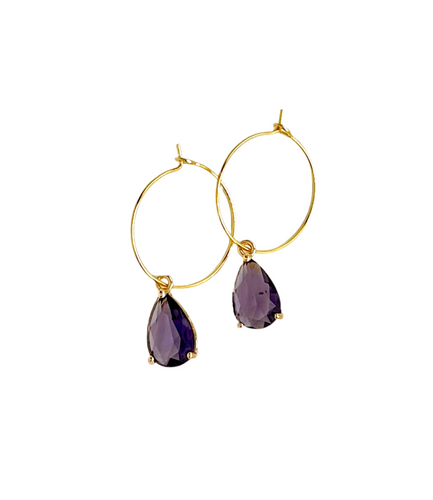 Pear Amethyst Mini Hoop Earring 18k