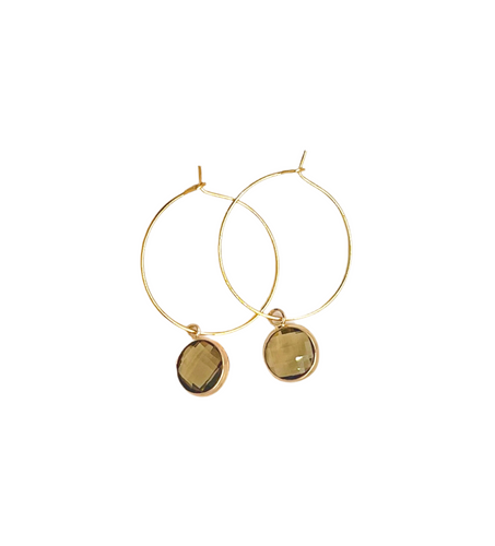 Round Smoke Charm Hoop Earrings 18k